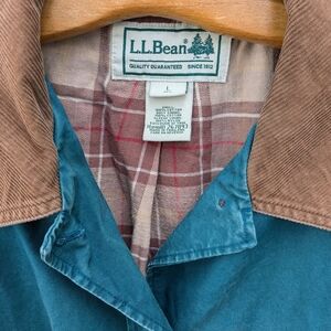 L.L. Bean Adirondack Loden Teal Brown Chore Barn Jacket Flannel Lined Sz Large